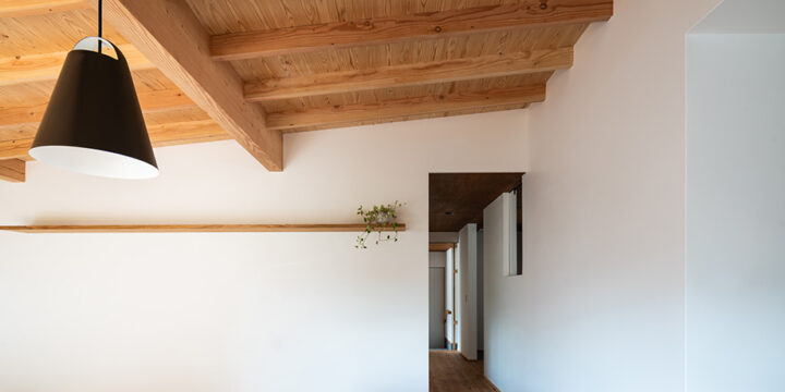 鎌ケ谷の平屋　漆喰と化粧垂木の勾配天井